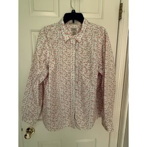 LL Bean Women's Pink Floral Wrinkle Resistant Button Down shirt size XXL 282517